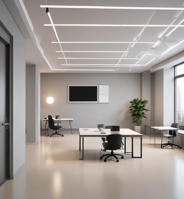 Spacious bedroom with light gray walls and natural light highlighting the smooth finishes