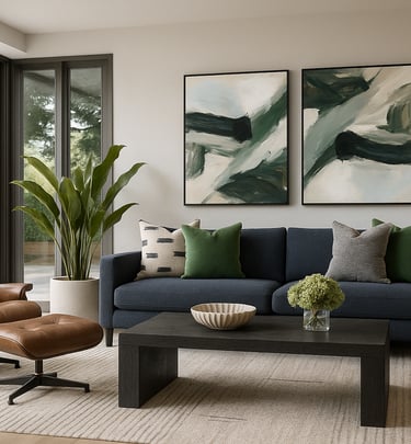 a modern living room with a couch and a chair