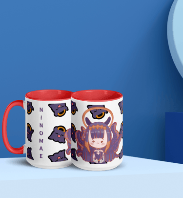 two mugs with a cartoon character hololive ina ninomae inanison them