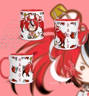 a mug cupcake with a girl in a red dress