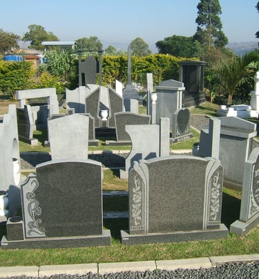 Tegg's Granite display area featuring headstones