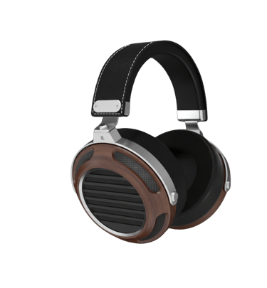 a pair of headphones with a wooden headphone