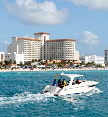 A convoy of clean, well-maintained cars driving along a coastal road with turquoise waters