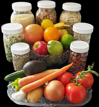 Fruits, vegetables, herbs, nuts, seeds and grains