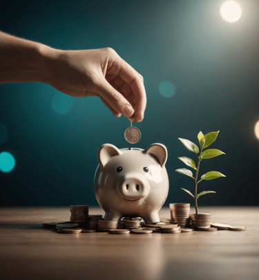 a person putting coins into a piggygy piggygy piggy piggy