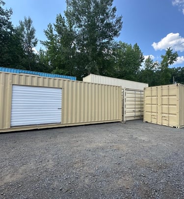 40' storage container modified with a roll door