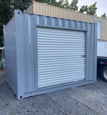 10' steel storage container modified with roll door