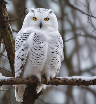 A person with closed eyes is gently touching their face, standing next to an owl in a serene forest setting. Soft sunlight filters through the trees, casting a peaceful glow.