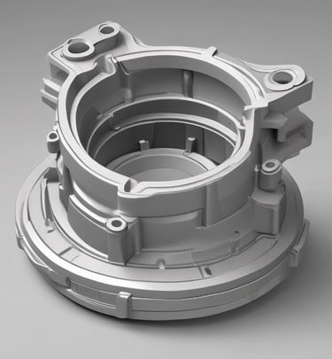 Close-up of a Royal Enfield motorcycle, focusing on the branding and parts of the engine. The logo is prominent on the bike's fuel tank, which is painted in a light color. Parts of the engine and other mechanical components are visible, with metallic textures and detailed craftsmanship.