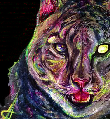 Original Neon fluorescent Lynx artwork traditional artwork by the artist Angelina.NartNess