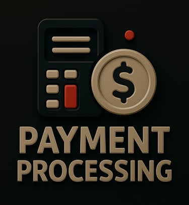 Illustration of a payment terminal and coin symbol representing secure digital payment processing se