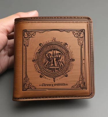 Leather wallet with a personalized monogram finely engraved on the surface