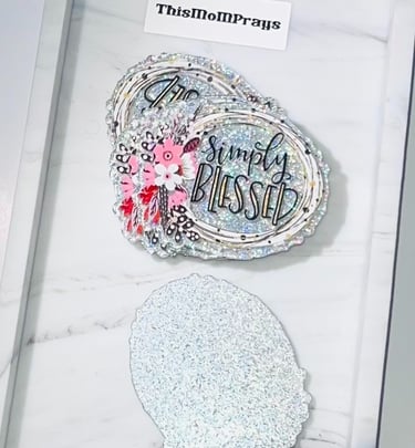 A flatback acrylic inspirational message simply blessed