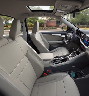 A person wearing a blue turban and white shirt hands an item to someone inside a white Hyundai car. The scene is on a busy road with several cars and buses in the background indicating traffic.