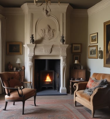 A cozy living room featuring a modern wood-burning fireplace.