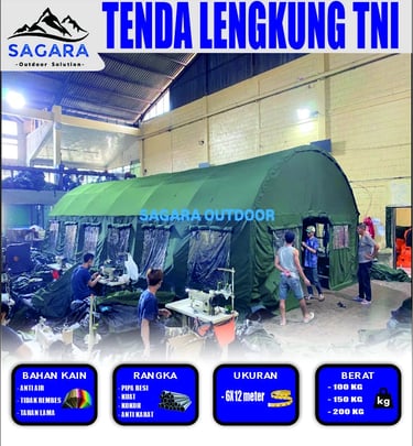 tenda lengkung standar tni ukuran 6x12m untuk barak militer