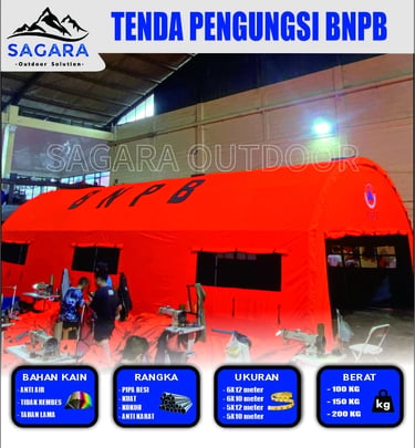 Tenda Pengungsi BNPB berukuran 6x12m hasil produksi pabrik tenda sagara outdoor