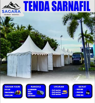 5 unit tenda sarnafil ukuran 4x4m sudah terpasang hasil karya pabrik tenda sagara
