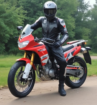 A motorcycle helmet with a clear visor and prominent Monster Energy branding is positioned on a parked motorcycle. The logo is green, white, and red on the side of the black helmet. In the background, there is a grassy area with some fallen leaves.