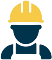 Ícono de dirección técnica con figura humana usando casco de seguridad