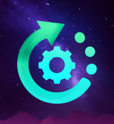 Icon with a cog in the centre and an arrow arching round the cog to illustrate integrated systems