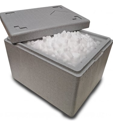 Foto de caja con hielo seco