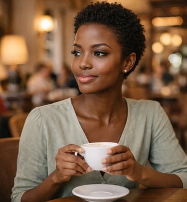 Femme africaine élégante assise dans un café
