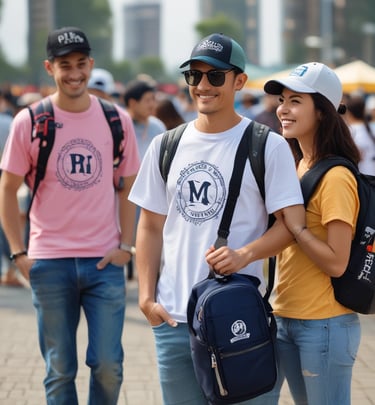 Picture of a team wearing coordinated uniforms with custom embroidery at a trade show