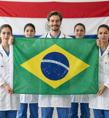 Group photo of Brazilian students with Paraguayan university representatives