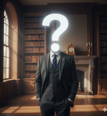 a man in a suit and tie standing in a library