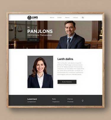Sleek, dark-themed modern website homepage for a law firm with dynamic interactions on text