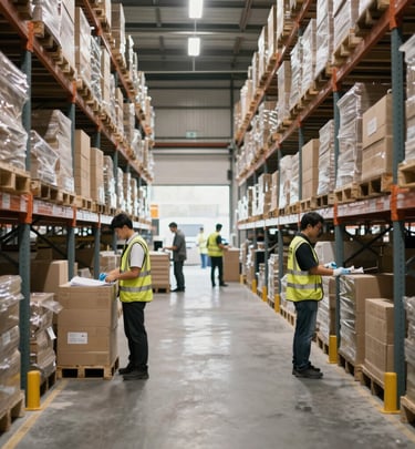 Team members scanning and sorting LTL shipments in a bright, clean fulfillment area