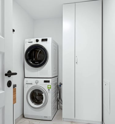 Laundry machines in an our adult family home, laundry room for resident clothing care and daily living support