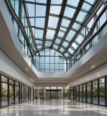 A minimalist conference room bathed in natural light, showcasing clean lines and a calm atmosphere.