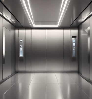 A residential elevator in a private villa featuring elegant wood paneling and soft ambient lighting.