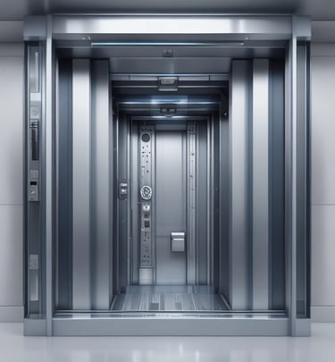 A hospital elevator with wide doors and bright interior designed for patient transport and accessibility.
