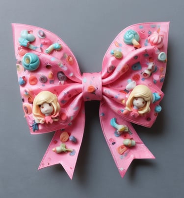 Lazo para el cabello de satén rosa hecho a mano decorado con lindos dijes 