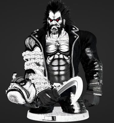 Lobo DC Comics collectible bust featuring red eyes, leather jacket, and signature hook weapon.