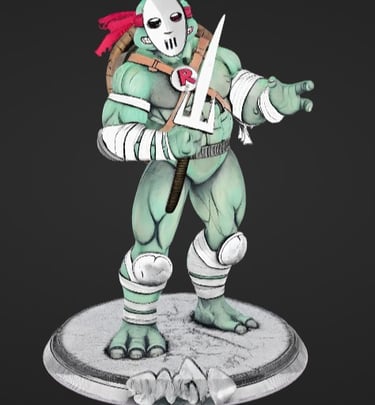 Custom Raphael Ninja Turtle action figure wearing a Casey Jones hockey mask and holding a sai weapon.