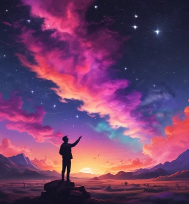 A person thoughtfully studying a large wall map filled with astrological symbols and annotations.