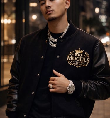 a man in a black jacket and a watch