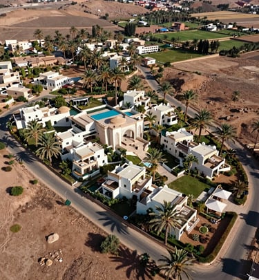 View of a modern boundary marker with the Oréa Tangier logo against a backdrop of open land.