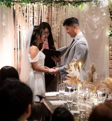 Indoor wedding of young couple