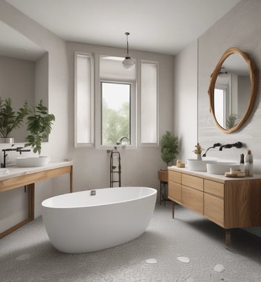 Natural textures layered on a shelf: woven baskets, light wood frames, and creamy ceramic pots