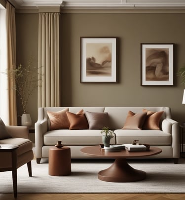Bright corner featuring a gentle terracotta throw draped over a natural linen armchair by a window