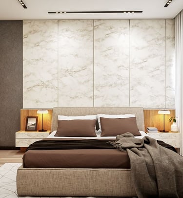 a bedroom with a bed and a large bed