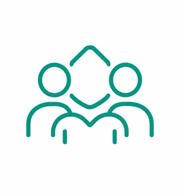 A minimalist teal icon of a group of people symbolizing teamwork, community, and social connection.