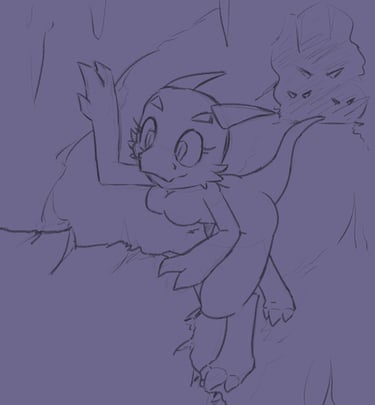 A sketch of a female kobold exploring a cave