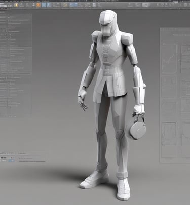 Team members collaborating around a table covered with design drafts and coffee cups.