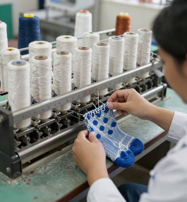 Stacks of boxed socks ready for export with clear labeling and branding